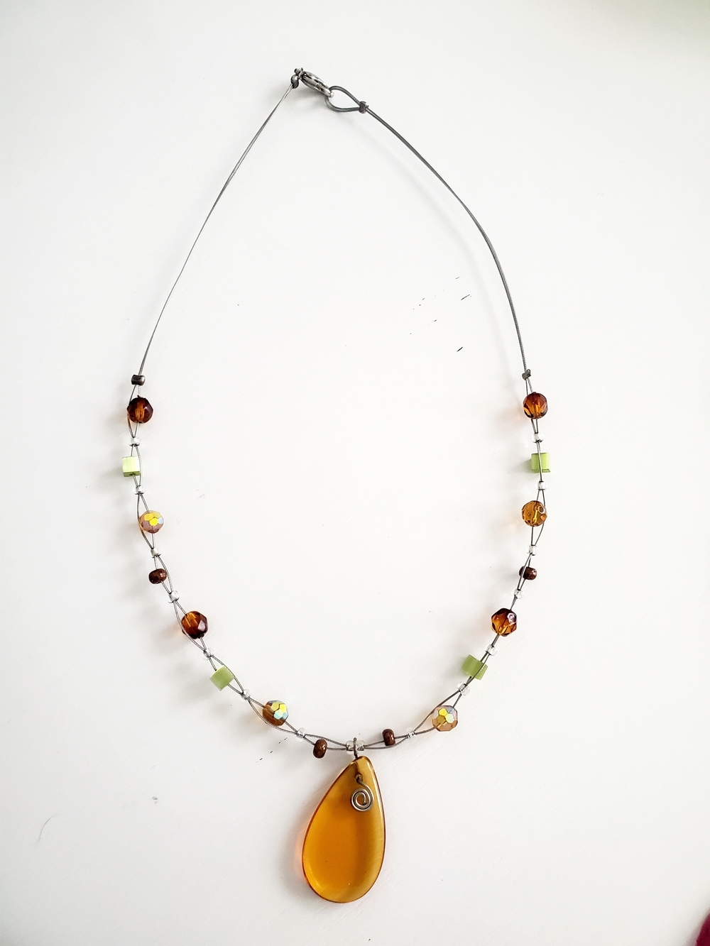 Handcrafted Amber Teardrop Pendant Necklace - Women Jewelry